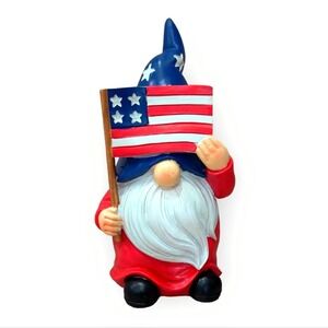 Patriotic Uncle Sam Resin Gnome Holding The American Flag